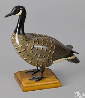 Leo J. Klein (Wilcox, Pennsylvania, mid 20th c.), carved and painted Canada Goose, labeled on unde