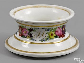 Rare Philadelphia Tucker porcelain spittoon, ca. 1825, with floral and gilt decoration, monogramme