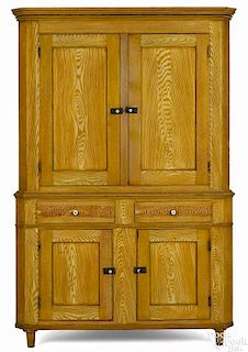 Adams County, Pennsylvania painted two-part corner cupboard, late 19th c., retaining its original