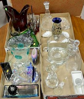 Four box lots of art glass vases, Venetian glass vases, Versace Rosenthal bottle stopper, sterling cut glass ice bucket, thre