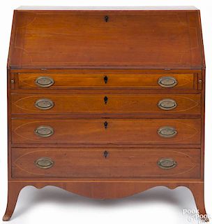 New England Federal cherry slant front desk, ca. 1810, with line inlay, 42 1/4'' h., 40'' w.