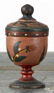 Joseph Lehn (Lancaster County, Pennsylvania 1798-1892), turned and painted saffron cup, 4'' h.