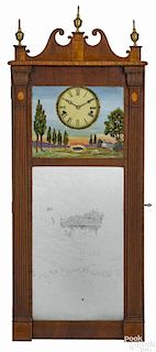 New England Federal mahogany looking glass wall clock, ca. 1815, 50 1/4'' h.