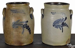 Two Pennsylvania stoneware crocks, 19th c., impressed Cowden & Wilcox Harrisburg Pa, with cobalt