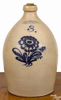 New York three-gallon stoneware jug, 19th c., impressed John Burger Rochester, with cobalt flora