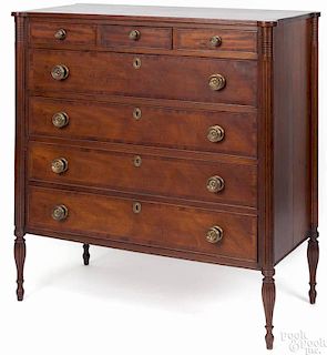 New England Sheraton mahogany chest of drawers, ca. 1810, 43 1/2'' h., 39 1/2'' w.