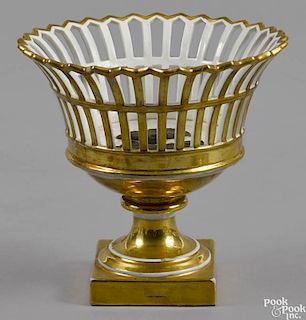 Philadelphia Tucker porcelain centerpiece basket, ca. 1825, with gilt decoration, 8 5/8'' h., 9'' w.