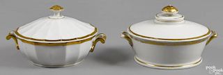 Two Philadelphia Tucker porcelain covered entrée dishes, ca. 1825, with gilt highlights, 5 1/2'' x