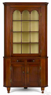 Pennsylvania Federal cherry two-part corner cupboard, ca. 1840, 84 1/2'' h., 42'' w.