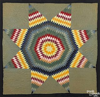 Pennsylvania pieced lone star crib quilt, ca. 1900, 38'' x 39 1/2''.