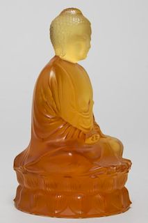 Lalique Amber Crystal Buddha Statue