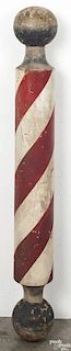 Turned and painted barber's pole, 19th c., retaining an old red, white, and blue surface, 41 1/2''