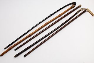 Antique Canes & Walking Sticks, incl. Silver, 5