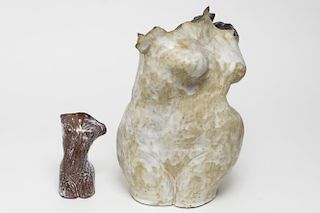 Ceramic Woman's Torso Sculptures, one Signed Jon