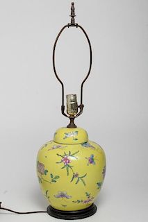 Chinese Imperial Yellow Ginger Jar Lamp, Vintage