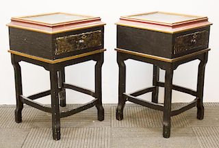 Chinoiserie-Painted Side Tables, Vintage Pair