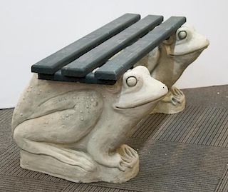 Frog-Themed Garden Bench, Cast Stone & Wood