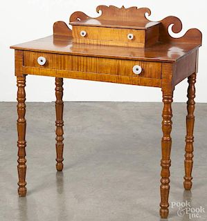 New England tiger maple Sheraton dressing table, 19th c., 35'' h., 30'' w.