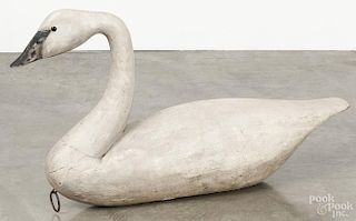 Painted swan decoy, 20th c., 21'' h., 37'' l.