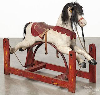Painted pine hobby horse, late 19th c., 27'' h., 34'' l.