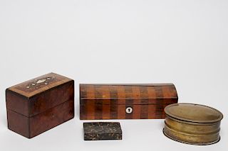 Antique Boxes- Wood & Brass, Group of 4
