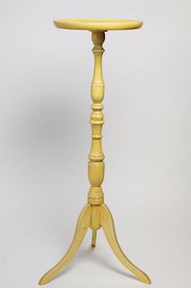 Queen Anne-Style Yellow-Painted Plant Stand Table