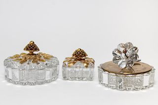 Heisey Glass & Brass Lidded Boxes or Jars, Vintage