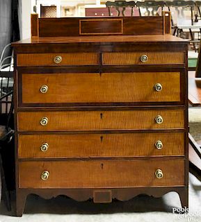 New England tiger maple and cherry Hepplewhite chest of drawers, 19th c., 47'' h., 44 1/2'' w.