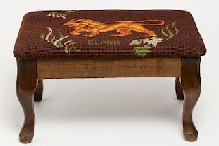 Embroidered Foot-Stool Signed Clark