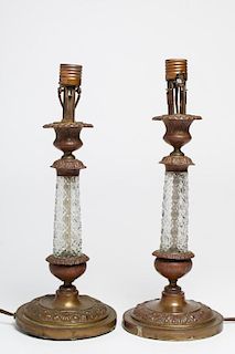 Cut Glass & Stamped Copper Candlestick Lamps