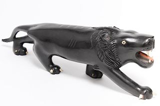 African Hand-Carved Ebony Prowling Lion