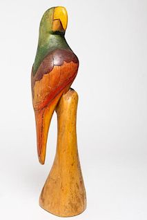 Tropical Parrot Vintage Carved Wood Figure