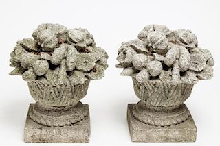 Antique English Cast Stone Garden Urns, Pair