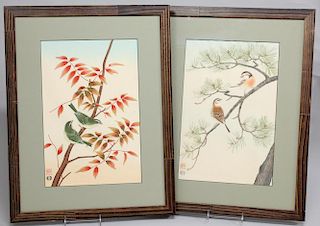 Chinese Painted-Over Prints, Pair
