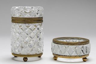 French Cut Crystal & Brass Jar & Small Dish
