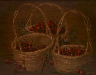 Cherries Still Life Oil on Canvas, Signed Dearden