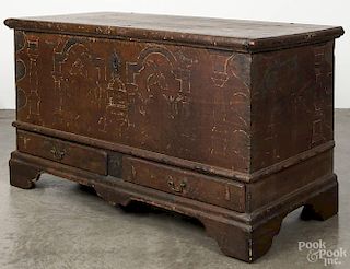 Berks County, Pennsylvania painted pine dower chest, dated 1781, remaining its original tulip and co