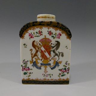 CHINESE ANTIQUE ARMORIAL PORCELAIN TEA CADDY - 18TH CENTURY