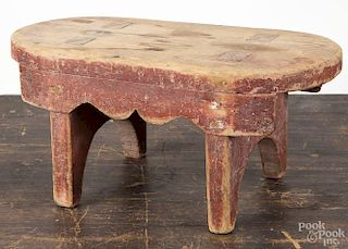 Pennsylvania painted pine mortised footstool, 19th c., 6 1/2'' h., 13 1/2'' w.