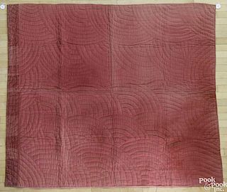 Lindsey Woolsey salmon bed cover, ca. 1800, 67'' x 80''.