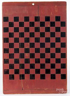 Pine cutting board with later gameboard paint decoration, 18 1/2'' l., 26 1/2'' w.