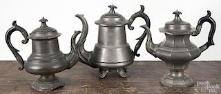 Massachusetts pewter teapot, stamped Rosewell Gleason, (1822-1871), 10 1/2'' h., together with a co