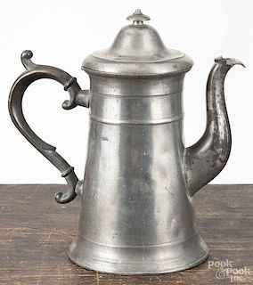 Connecticut pewter coffee pot, bearing the touch of John Munson (Yalesville ca. 1846-1852), 10 1/4''
