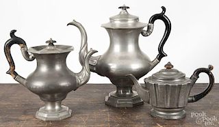 Leonard Reed & Barton pewter coffee pot and teapot, late 19th c., 12'' h. and 9 3/4'' h., together wit