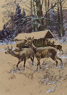 Deer in Winter by Bob Kuhn