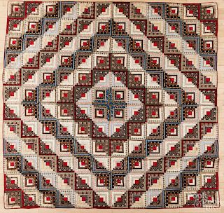 Log cabin patchwork quilt, 19th c., 92'' x 92''.