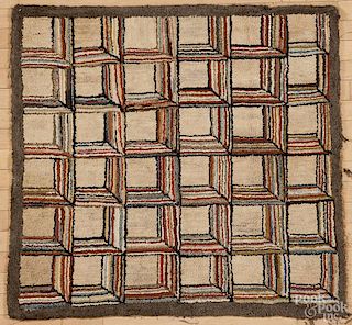 Hooked rug of repeating blocks, early 20th c., 39'' x 41''.