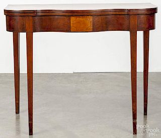 Federal mahogany serpentine front games table, early 19th c., with line inlay, 28 3/4'' h., 35 3/4'' w