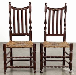 Pair of New England painted banisterback chairs, 18th c.