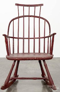 Windsor rocking chair, ca. 1820, retaining an old red surface.
